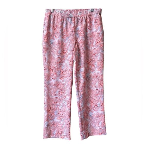 Talbots Pants - Talbots Paisley Blue Orange/Red White Pull On Crop Ankle Pants Sz 8